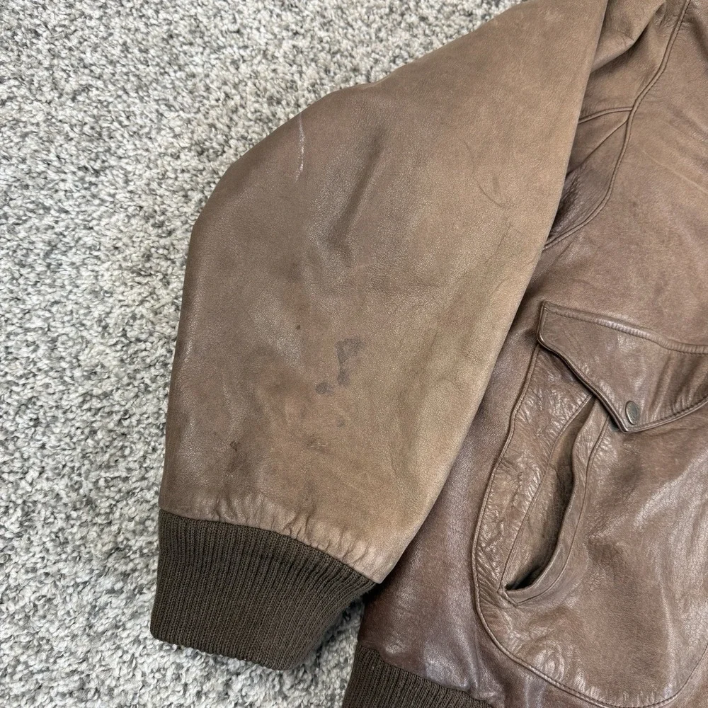 VTG Roundtree & Yorke Leather Bomber Jacket Mens L Aviator A2 Flight Distressed